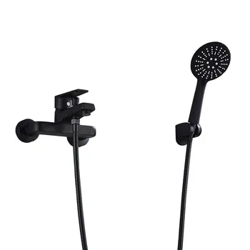 

European copper bathtub faucet hot and cold shower triple faucet bathroom simple black shower in wall