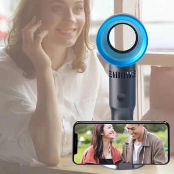 

2019 USB Rechargeable Portable Bladeless Fan Handheld Mini Cooler Detachable Base Handy Fan With 3 Speed Level Desktop Fan