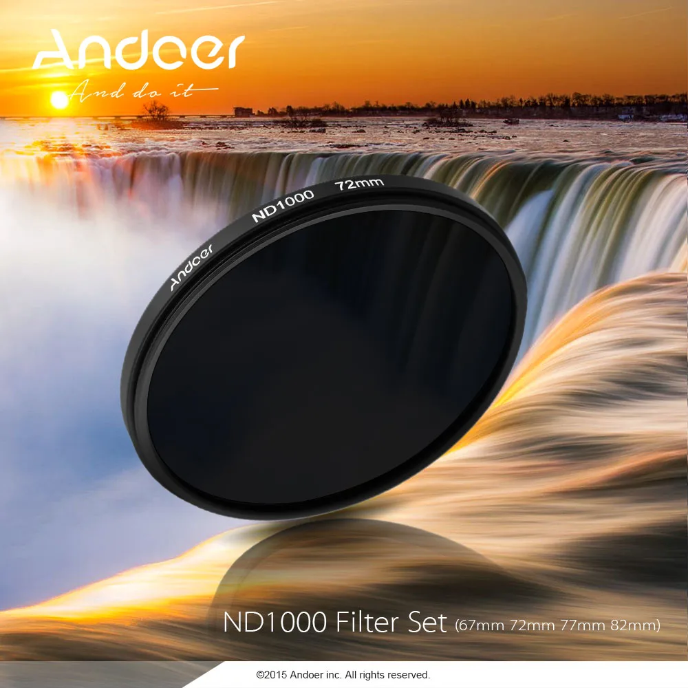 Andoer 77mm Optical glass ND Filter 1000 10 Stop Fader Neutral Density Filter for Nikon Canon DSLR Cameras