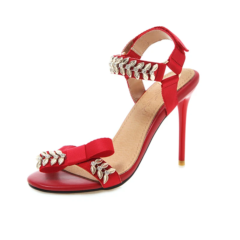 Kcenid металлические украшения сексуальные Обувь на высоком каблуке Женская обувь со стразами элегантные вечерние свадебные туфли леди Летние женские босоножки большие размеры обуви - Цвет: Красный
