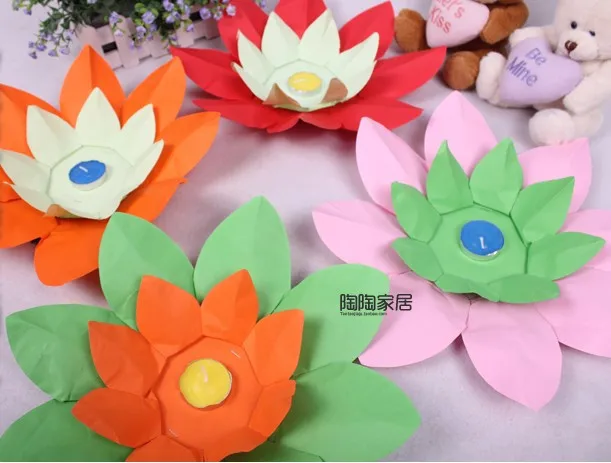 

Paper Flower lotus lamps Paper Flower Lotus Lantern Water Floating Candle Light Yellow jk23
