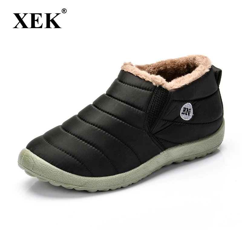 XEK New Fashion Men Winter Shoes Solid Color Snow Boots Plush Inside ...