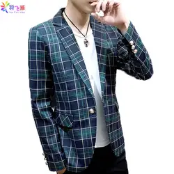 Yufeiyan 2019 Повседневный приталенный Блейзер Мужской Классический Клетчатый Блейзер Куртки Мужской классический красный корейский стиль