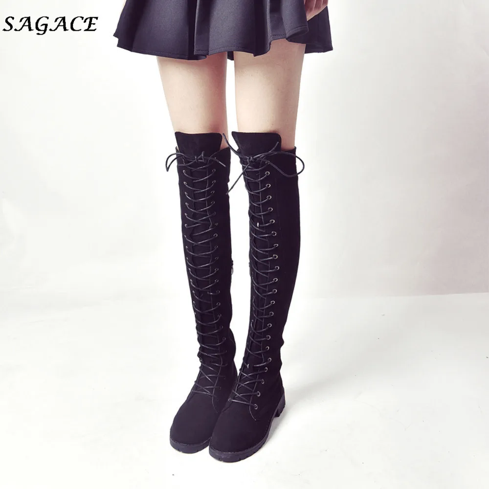 

SAGACE shoes Women Cross-tied Platform Shoes High Boots Over The Knee Boots Flat Heel Boots Lady High Boots