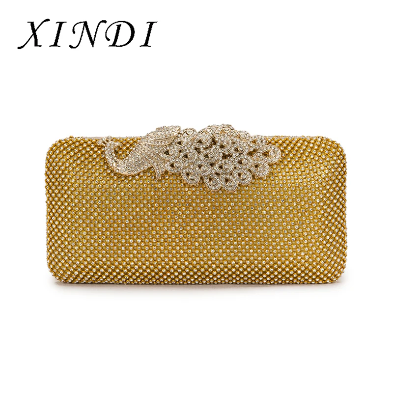 

New 2018 Rhinestones luxury Peacock Women Evening Clutches Bags Wedding Prom Party Bride Clutch Purse Metal Minaudiere Handbag