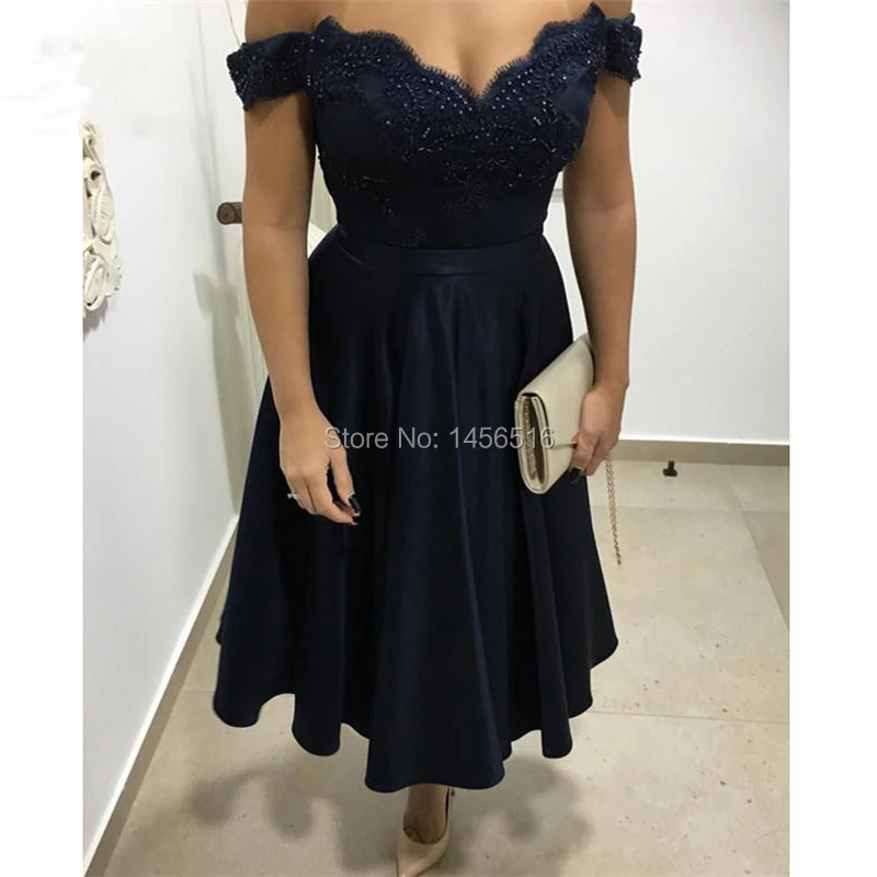 2018 Glamorous Evening Dresses Form Tea Length Dress Featuring Appliques Satin Vestidos de fiesta Formal Evening Dress Short (3)