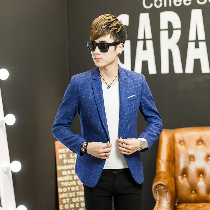 16新しい韓国ファッションメンズスリムフィットブレザーコートスーツジャケット男性カジュアルユニークなブレザーmasculino Mに3xl格子縞赤青グリーン Suit Boxers Jacket Sportsuits For Men 09 Aliexpress