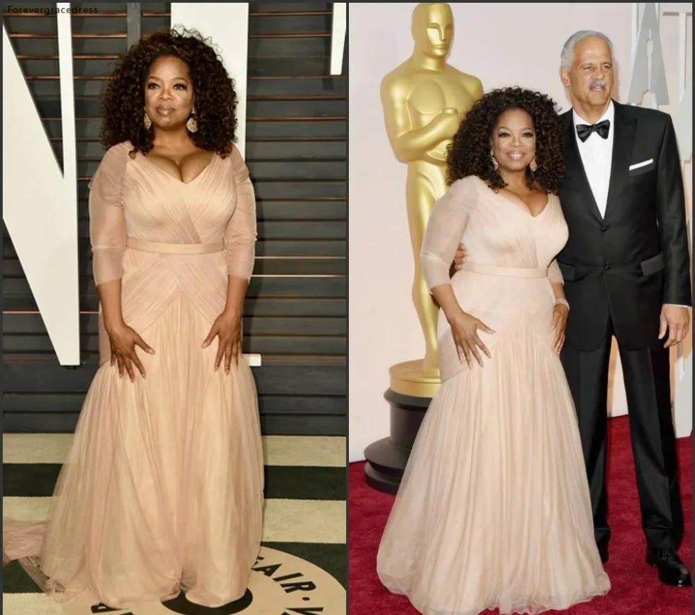 Платья знаменитостей Oprah Winfrey 2019 с v образным вырезом красный ковер праздничная