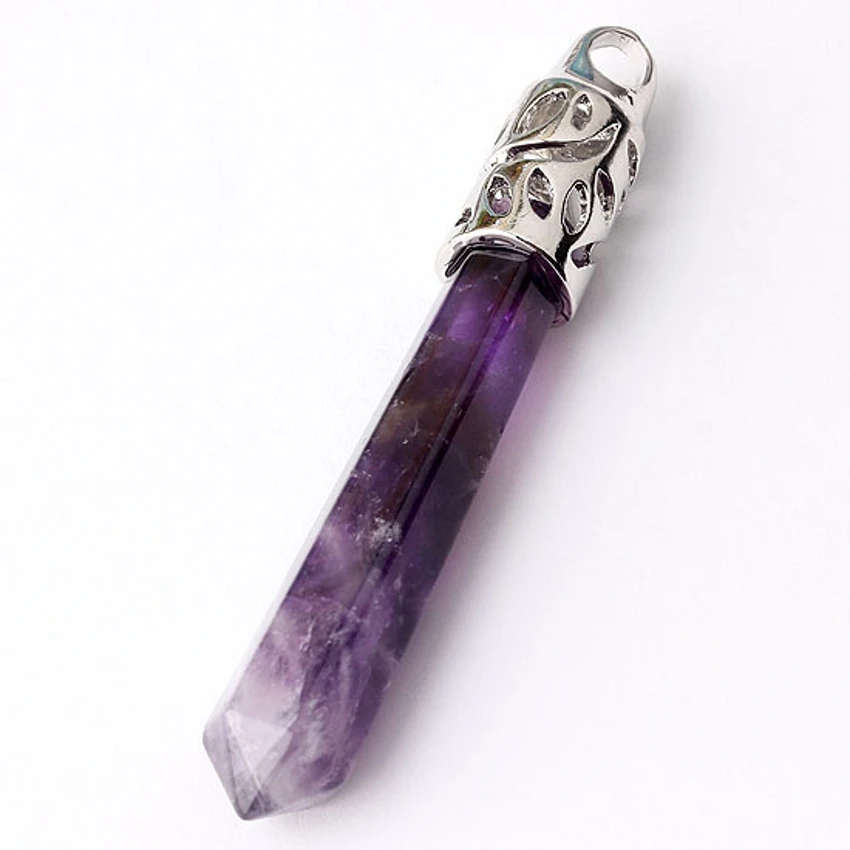 Kraft-korálky Populární Silver Plated Stone Reiki Léčení Pendulum Přírodní Purple Quartz Amethysts Přívěsek módní šperky