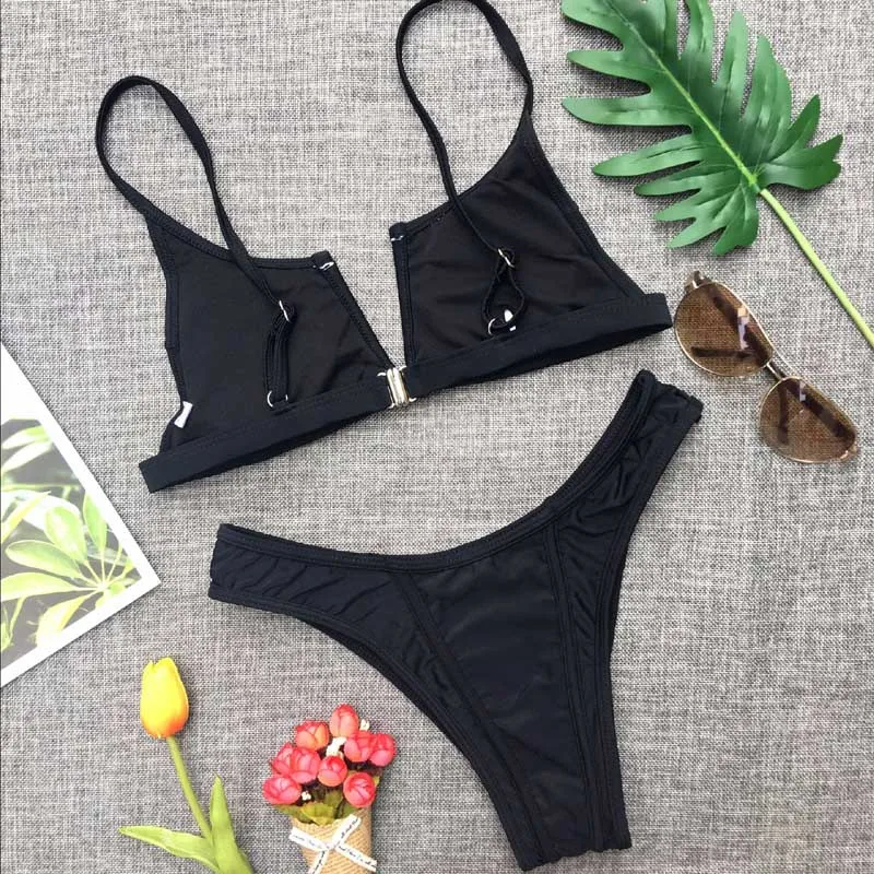 Online PLAVKY 2020 Sexy Bandeau Bikini Frauen Solide V ausschnitt Biquini Badeanzüge Badeanzug Push Up Bademode Weibliche Brazilian Bikini Set