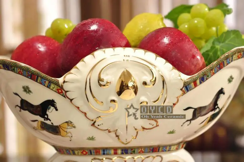 Фарфоровая тарелка с фруктами фарфор слоновой кости Бог лошади дизайн тиснением контур в золото декоративная тарелка с фруктами новоселье подарки