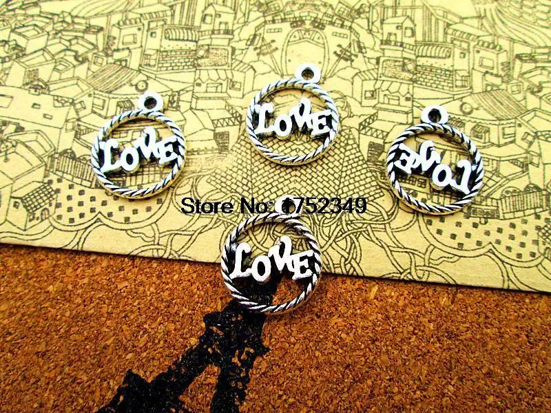 

25pcs--Love Charms, Antique tibetan silver LOVE Charm Pendants 16x19mm