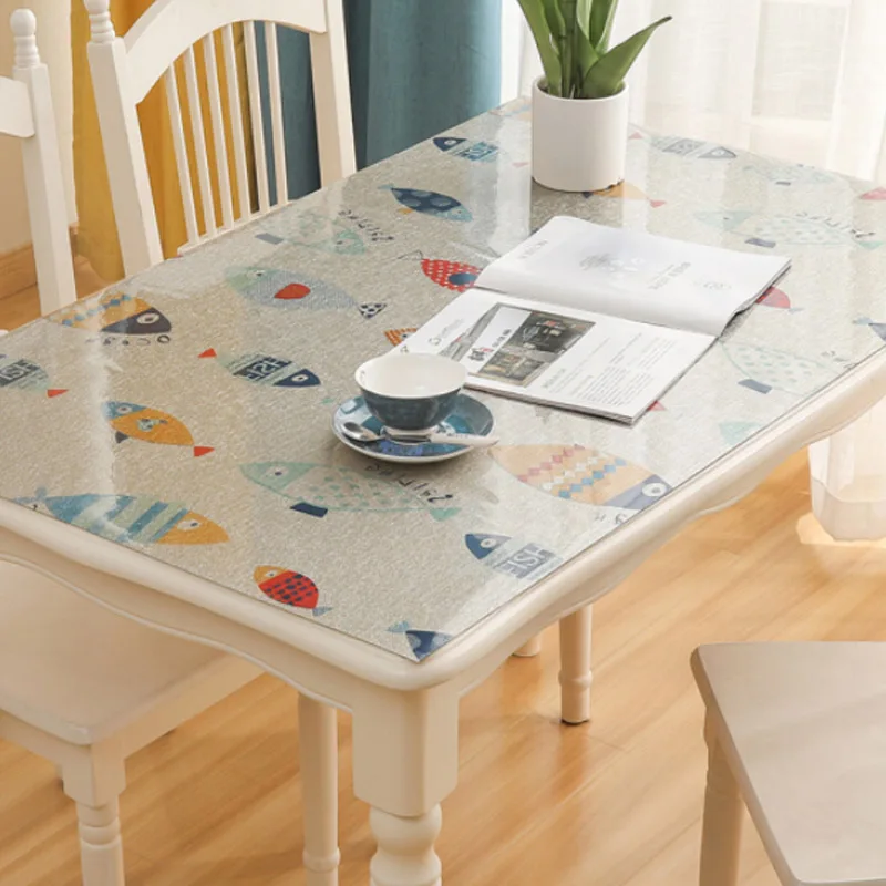 

HAZY PVC Tablecloth Waterproof Anti-scalding Oil-proof Soft Glass Coffee Table Mat for Kitchen Home Decoration