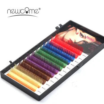 

NEWCOME 12 Rows Rainbow Color C D Curl Colorful False Eyelash Extensions Synthetic Fiber Individual Lashes