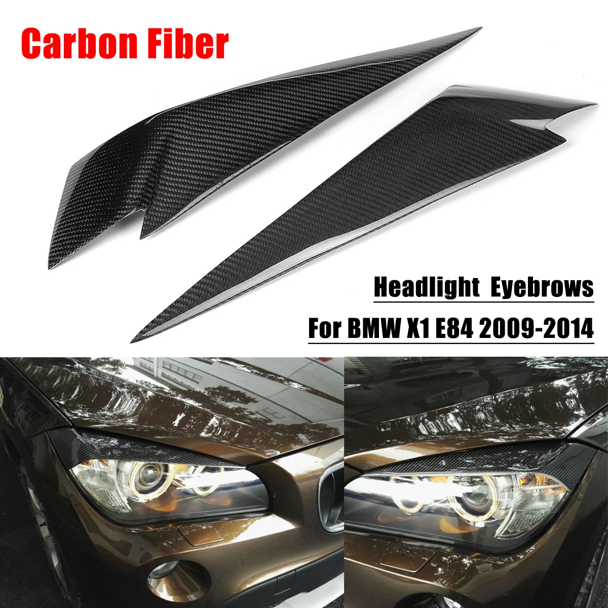 1Pair Carbon Fiber Headlight Eyebrows Cover Eyelids Trim for BMW X1 E84 2009-2014 Car Styling for Front Headlamp high quality carbon fiber decoration headlight eyelids eyebrows cover trim 2pcs fit for nissan 350z z33 coupe 2003 2008