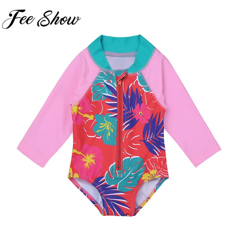 

FEESHOW Baby Girls Swimwear Newborn Baby Girls Floral Printed Swimsuit Swimwear Bathing Suit Rash Guard Girls summer Beachwear