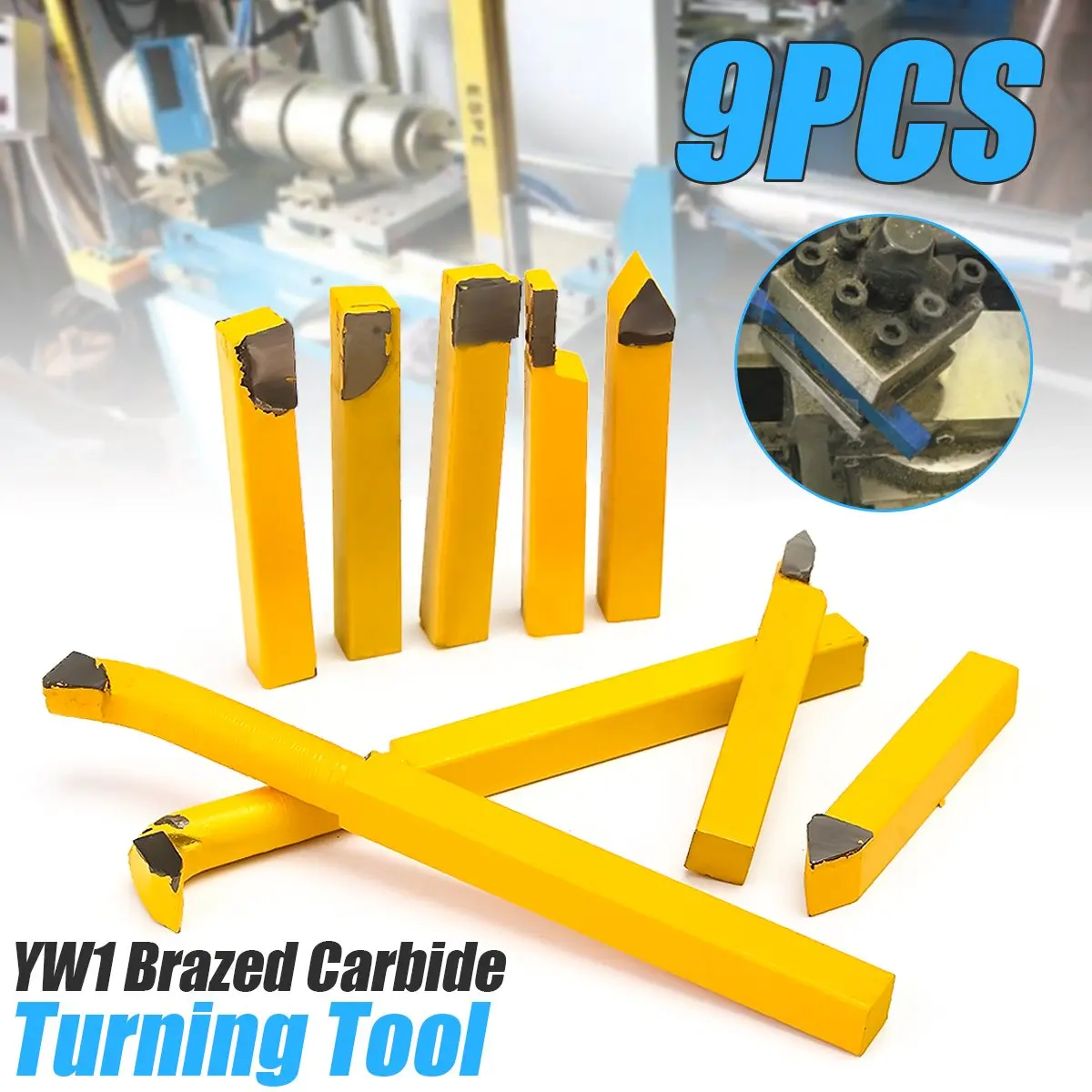 9 x YW1 Alloy Tool Bit Iron Brazed Carbide Lathe Turning Tool Yellow 8 x 8mm New Arrivalin