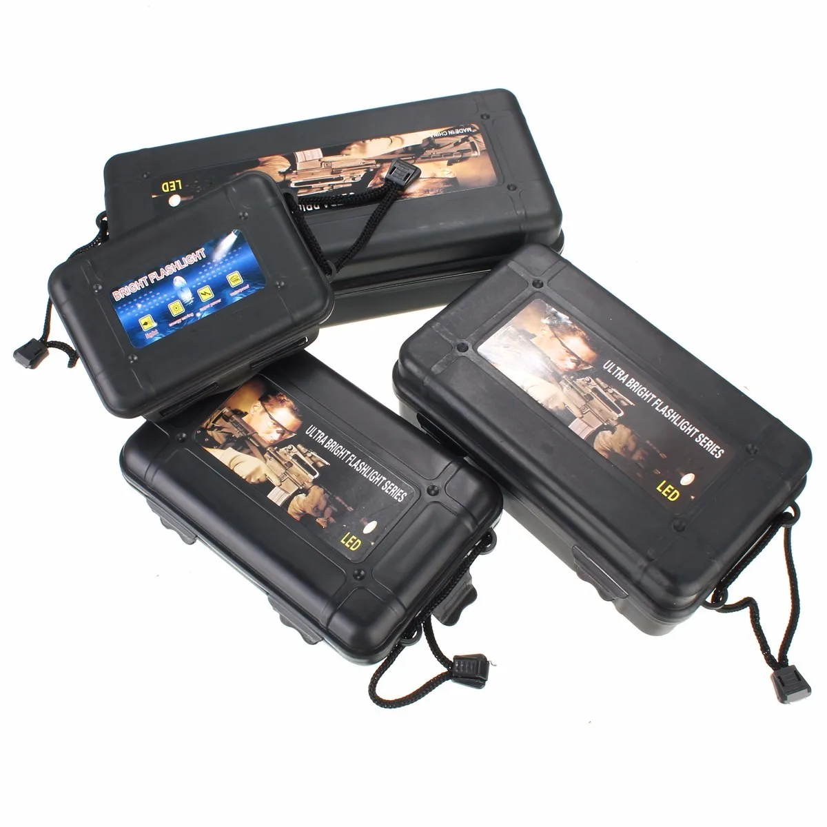 

Hot Sale 3 Size Black Plastic Flashlight Torch Tool Storage Case Box For 18650 14500 LED flashlight Outdooors Camping Hiking