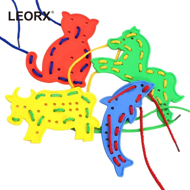 4 шт животные шнуровка формы Пазлы резиновые пластиковые Мультяшные животные игрушки детские нитки вышивка DIY игрушки подарок случайные цвета