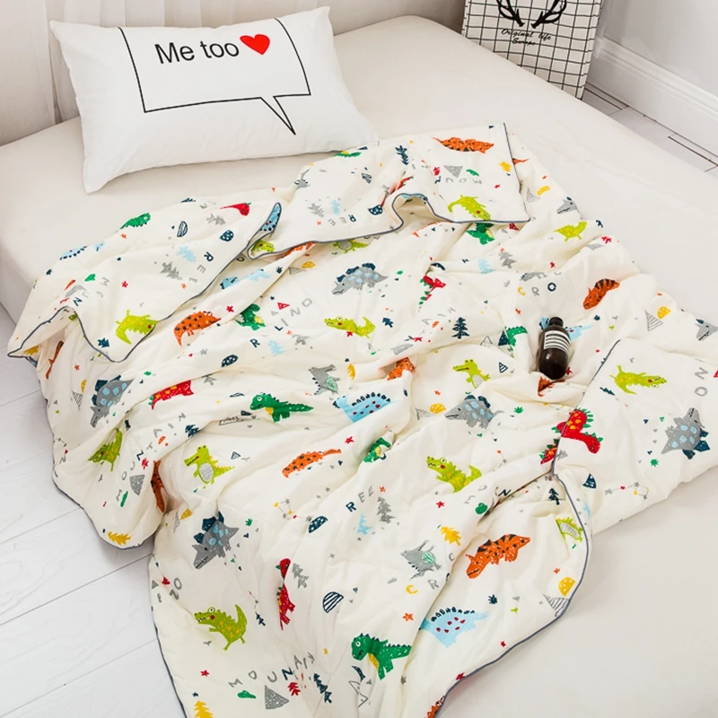Хлопковое летнее стеганое одеяло, воздухопроницаемые одеяла для детей, детские постельные принадлежности с рисунком серии динозавров# s