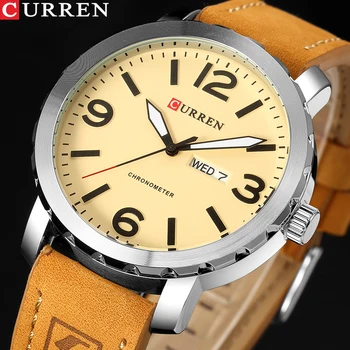 

Male Clock NEW CURREN Genuine Leather Strap Men's Wristwatch Display Week Date Quartz-Watch Fashion Business Men Watches 8273