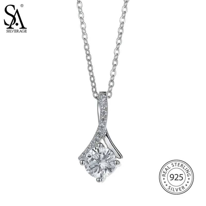 SA SILVERAGE 925 Sterling Silver Long Necklaces Pendants sliver Color