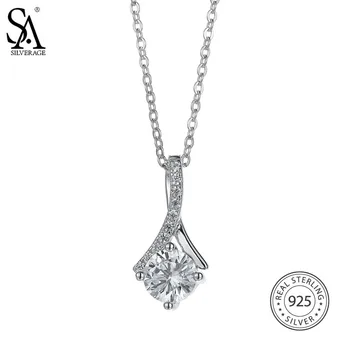 

SA SILVERAGE 925 Sterling Silver Long Necklaces Pendants sliver Color slide Fine Jewelry water Maxi trendy pendant Necklace