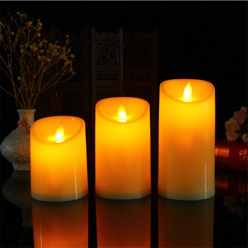 Набор из 3 предметов желтого цвета беспламенного светодиодные свечи столба, 3*4/5/6 движущихся фитиль Танцы пламени Батарея управляемая свечи, свечи для Хэллоуина