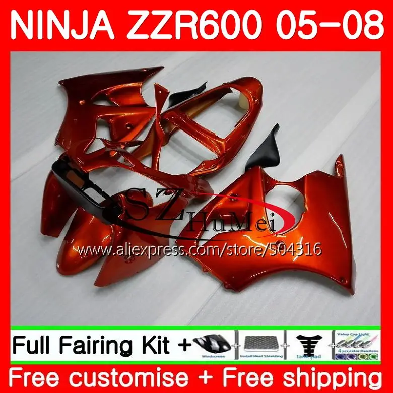 

Bodywork For KAWASAKI NINJA ZZR-600 ZX Glossy Orange 600CC ZX600CC 14SH2 ZZR 600 05 06 07 08 ZZR600 2005 2006 2007 2008 Fairings