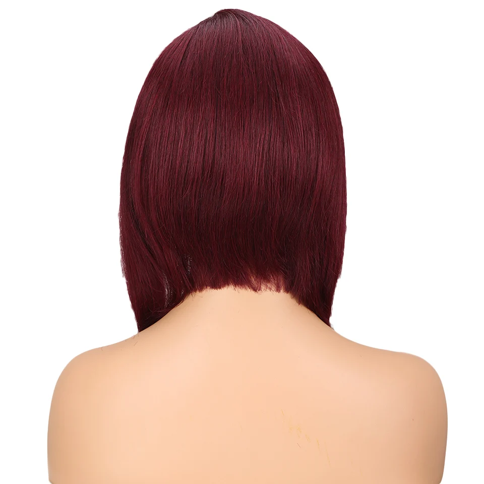 Гладкий 99J Реми бразильские прямые боб парик не кружева человеческих волос парики для коротких волос не кружева парики боковой части