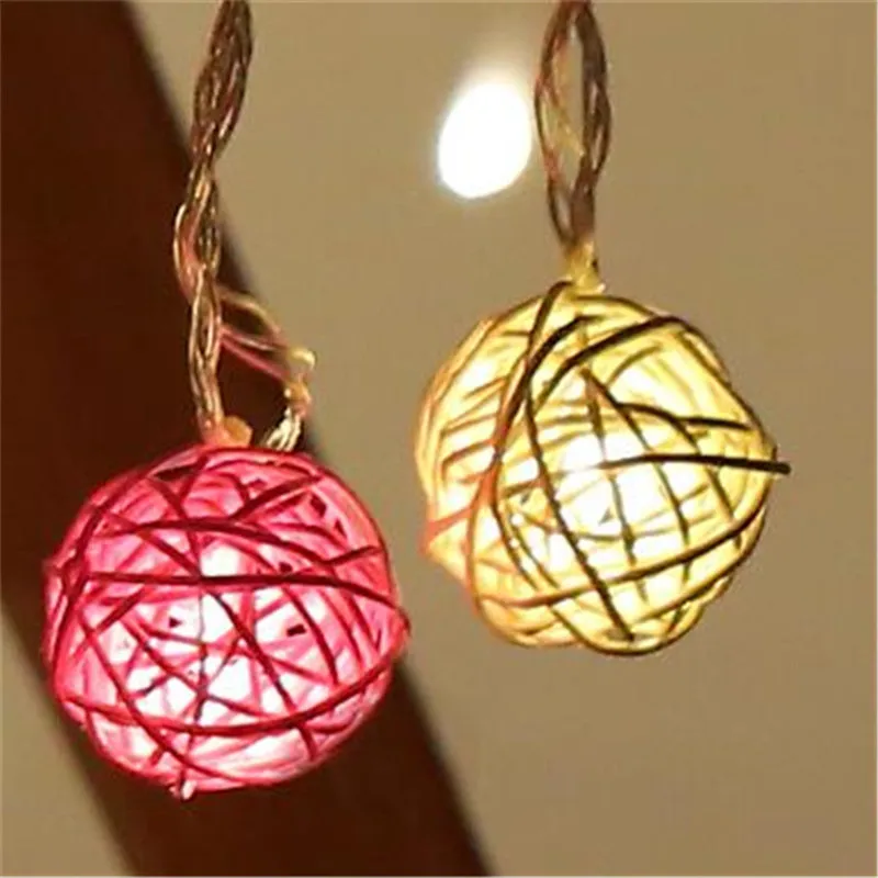 

1.5M white Pink Rattan Ball 10LED String Lights Warm White Fairy Holiday Light For Party Wedding Decoration Xmas Light Garland