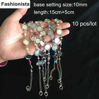 

10PCS Mixed Colors Blank mountings 10mm round bezel cabochon mountings Antique Silver-color bracelet, jewelry findings