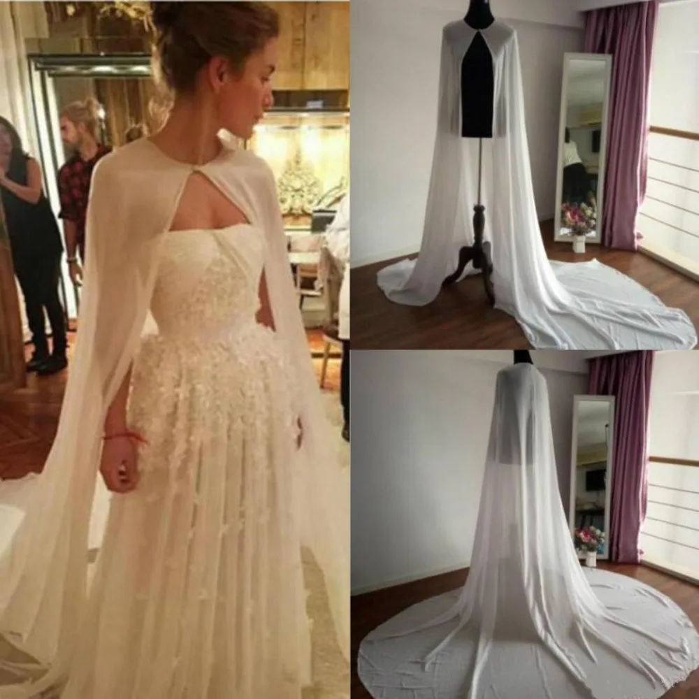 

2019 Lace Applique Bridal Jackets Custom Made High Neck Wedding Cape Shawls White and Ivory Bridal Wraps