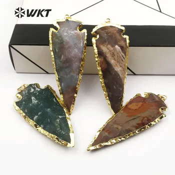 

WT-P1378 Natural Stone In High Quality Arrowed Shape With Gold Dipped Pendant For Women Fashoin Dainty Necklace Making