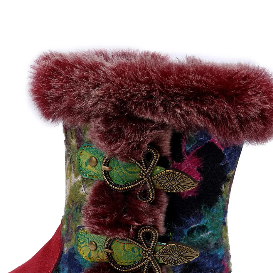 2019 New Rabbit Fur Snow Boots Women Shoes Genuine Leather Casual Comfortable Women's Boots Retro Ladies Short Plush Flats Boots (8)