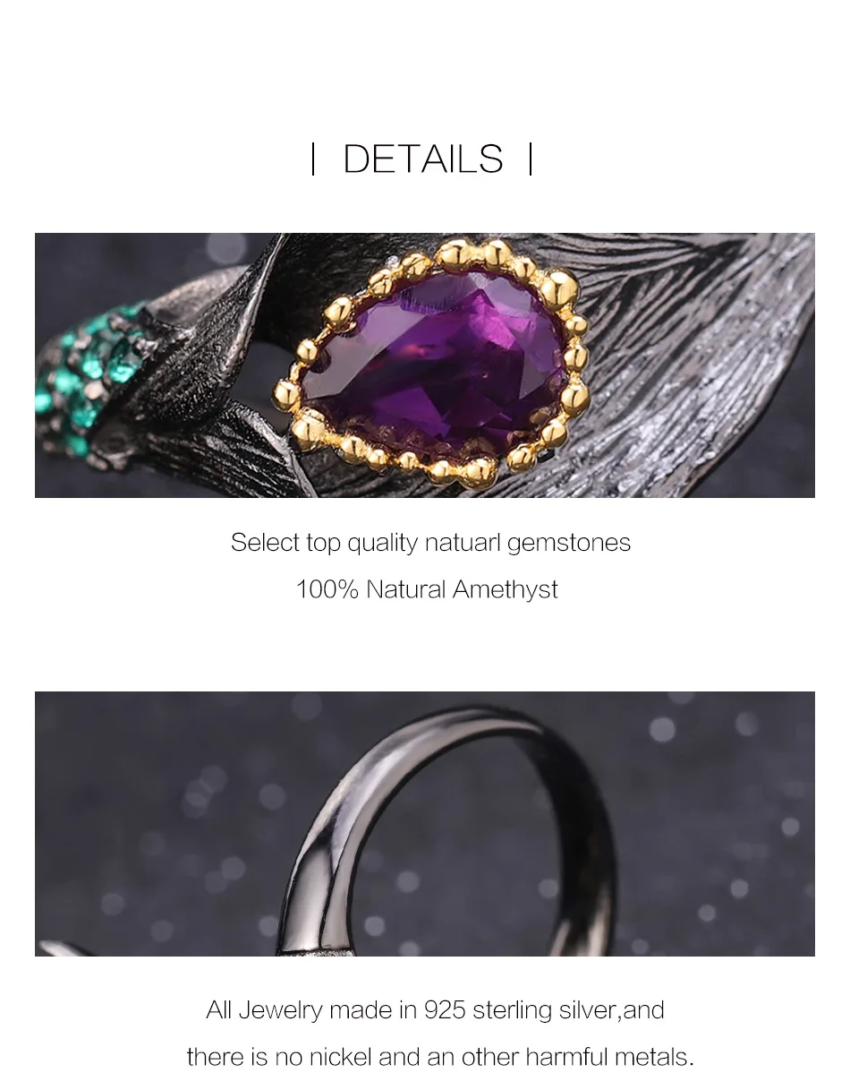 GEM'S BALLET 2.5Ct натуральный аметист винтажный набор украшений для женщин 925 пробы серебро Калла цветок лилии Открытое кольцо серьги наборы