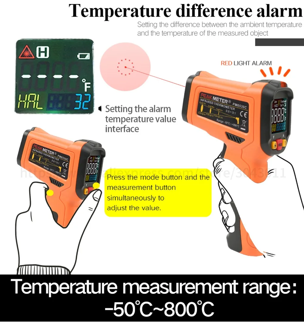 50~ 800 градусов Бесконтактный инфракрасный термометр лазерный ЖК-цифровой ИК термометр измеритель температуры пистолет температурные приборы