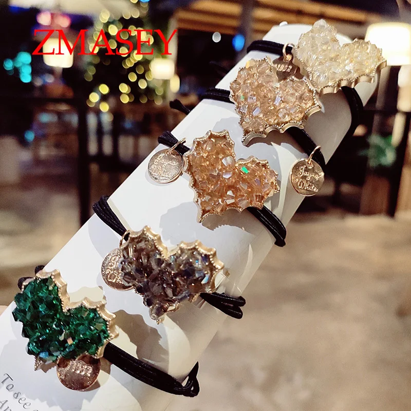 

ZMASE Heart Crystal Elastic Rubber Band Hair Rope Women Hair Band Rope Ponytail Holder Gum for Hair Accessories Elastic