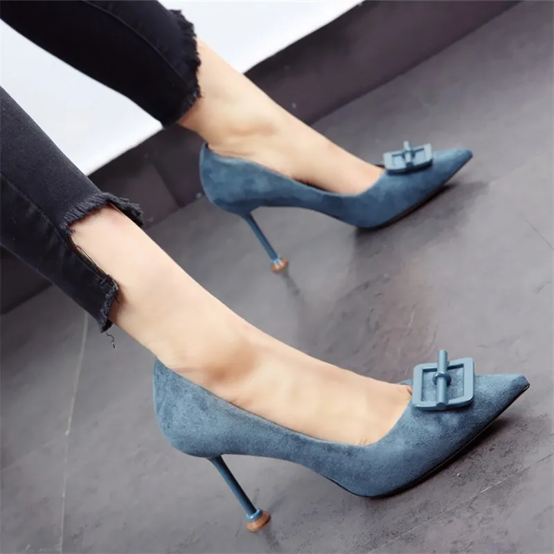 

ALLBITEFO fashion buckle flock sexy high heels party women shoes spring office ladies shoes women high heel shoes women heels