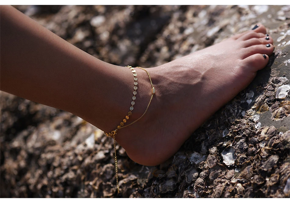 Стильная; 2 уровня золотые браслеты на босую ногу босоножки Украшенные бижутерией Йога невесты Серебряный ножной браслет пляж лодыжки для девушек подарки