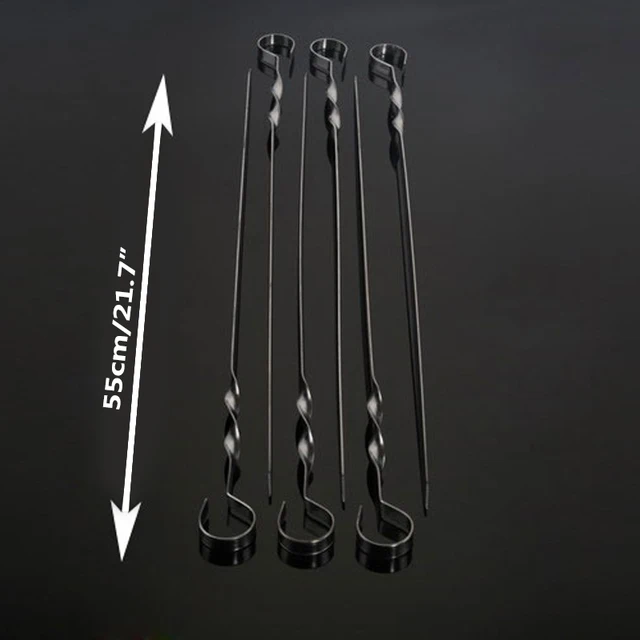 6pcs Extra Long Stainless Steel BBQ Skewer Set Large Flat Wide BBQ Fork