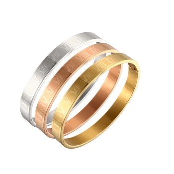 

JOVO LOVE Fashion Wedding Bracelets Jewelry Roman Number Design 316L Stainless Steel Bangle & Bracelets with 3 Colors for Choice