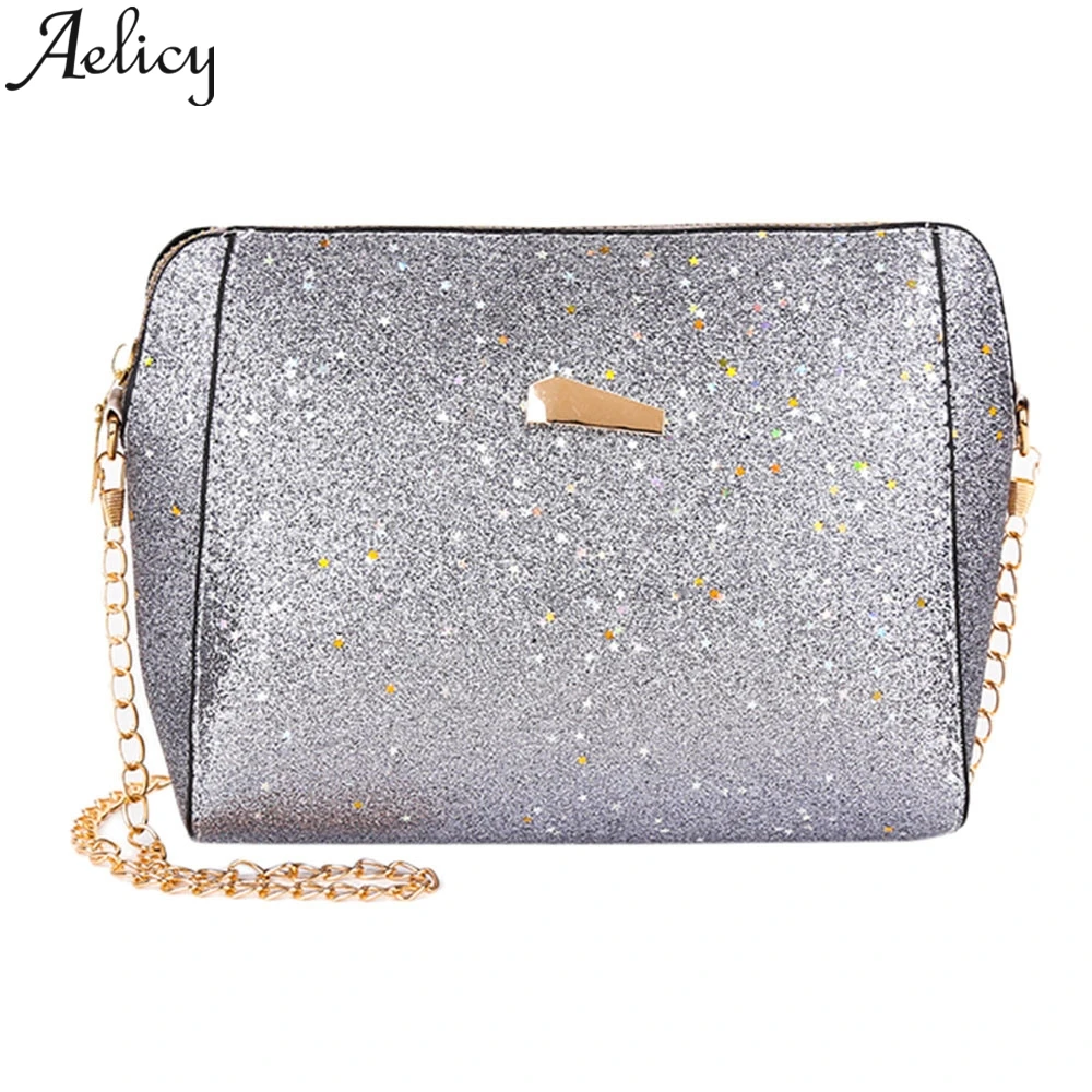 Женская сумка мессенджер Aelicy модная однотонная кожаная через плечо с блестками и
