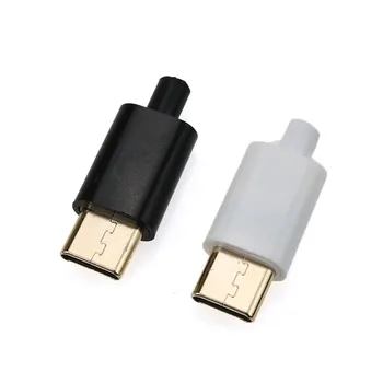 

cltgxdd Micro TYPE C USB Gold Plating Male connector plug DIY Kit Data OTG line interface DIY Data Cable Accessories Black/White