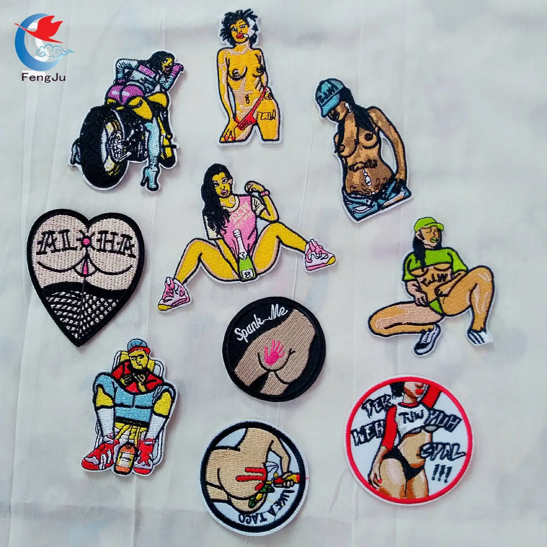 

FengJu 10pcs girl sexy Embroidered Patches Iron on Patches for Clothes stickers applique stickers embroidery sequin transfer