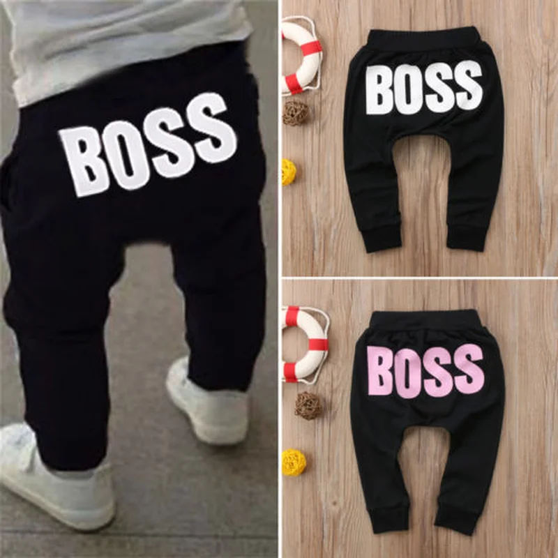 

Baby Boys Girls Pants 2018 Hot Letter BOSS Pants Cotton Baby Girls Harem Pants For Baby Casual Trousers Baby Girl Clothes