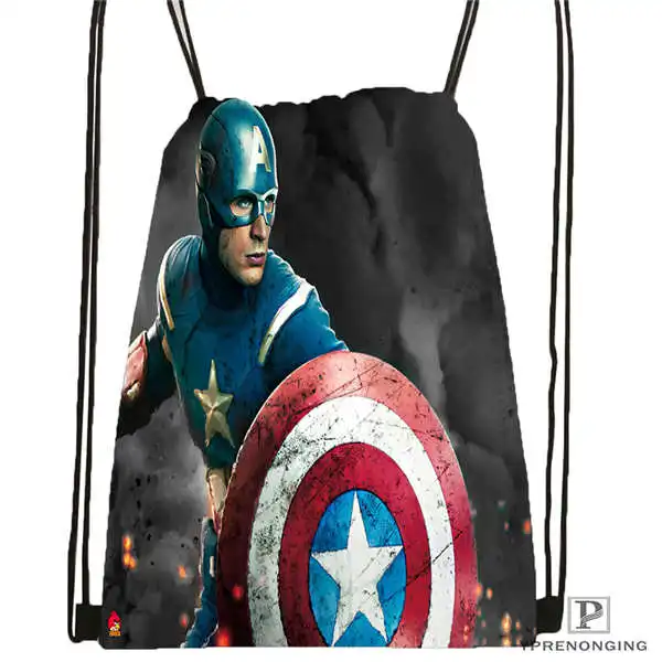 Custom Captain America Drawstring Backpack Bag Cute Daypack Kids Satchel Black Back 31x40cm 180612 02 29
