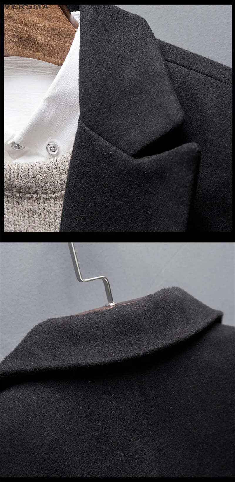 Versma новый британский холодной Зимние черные сапоги Wool Duffle длинная куртка пальто Для мужчин двубортный Для мужчин S длинные Шерстяные