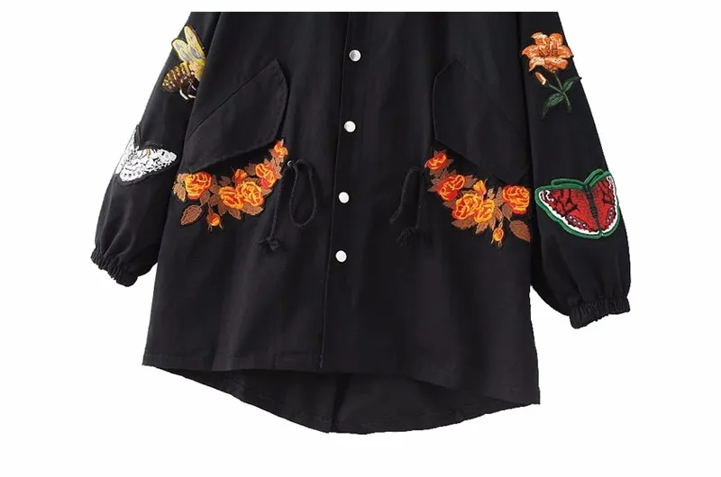 Punk Top Jepanese Damen Capa Denim Outwear Stickerei Casual Outwear Bomberjacke Mäntel Taschen Mantel Langarm Frauen Stil Patch Casual Qrtshd