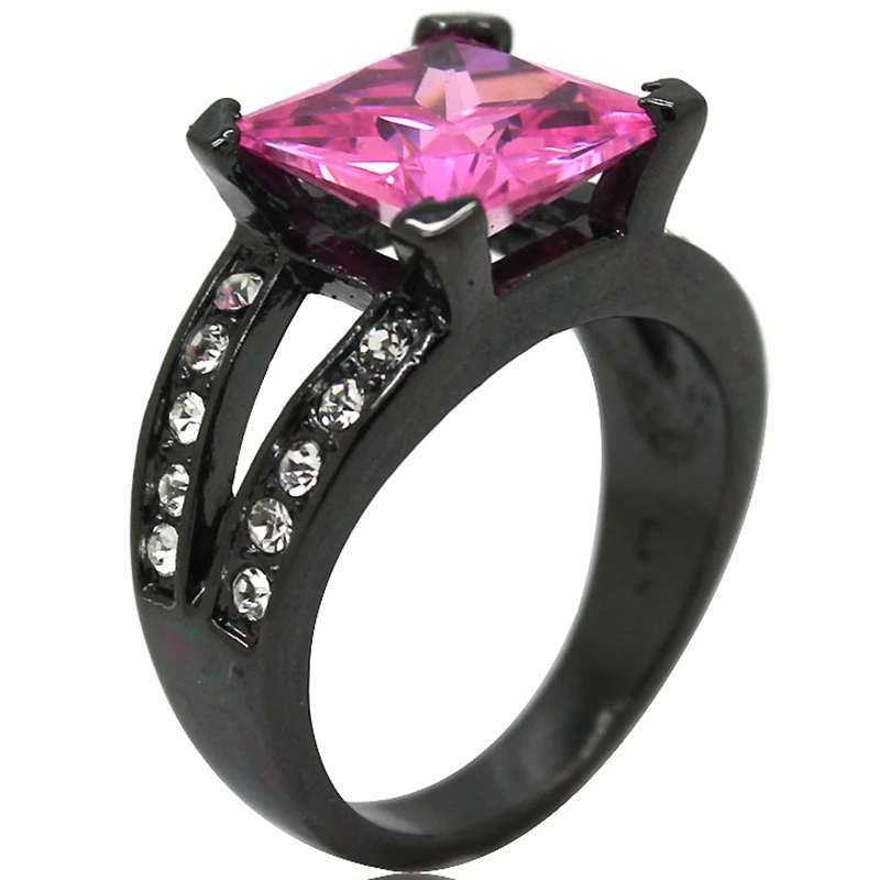 

Size 5 6 7 8 9 10 11 Black Color 3.5 Carat Princess Cut AAA Grade Pink CZ Engagement Wedding Ring Mother's Day Gift Bridal
